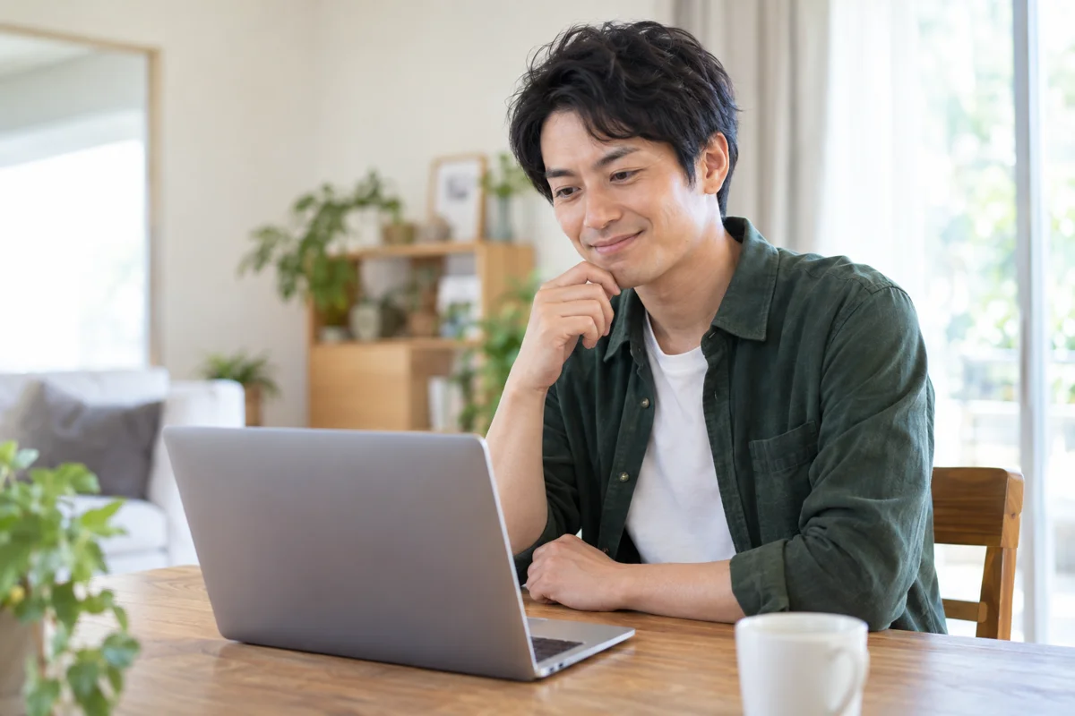 自宅でオンライン相談を受ける男性のイメージ